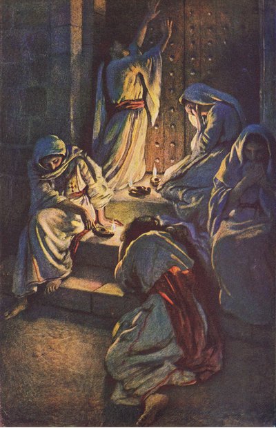 Tyhmät neitsyet, kuvitus Harold Copping Picturesista: The Crown Series, noin 1920-luku tekijältä Harold Copping