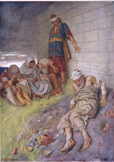 Jobin kärsivällisyys, kuvitus kuvista, jotka opettavat kruunusarjan, 1920 tekijältä Harold Copping