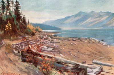 Näkymä Kootenay-järven rannalta tekijältä Harold Copping