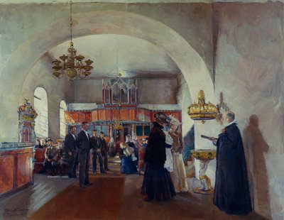 Ristiäiset Stangen kirkossa tekijältä Harriet Backer