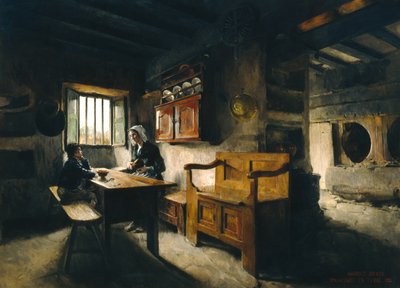 Maatilan sisätilat Bretagne (öljy) tekijältä Harriet Backer