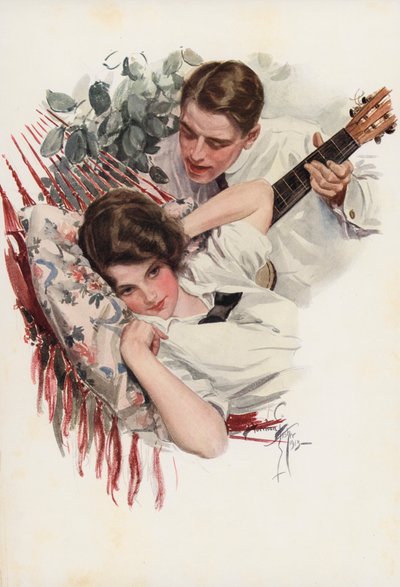 Idylli (värilitografia) tekijältä Harrison Fisher