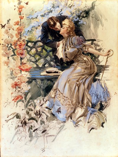 Kihlauspäivät, 1906 (wc paperilla) tekijältä Harrison Fisher
