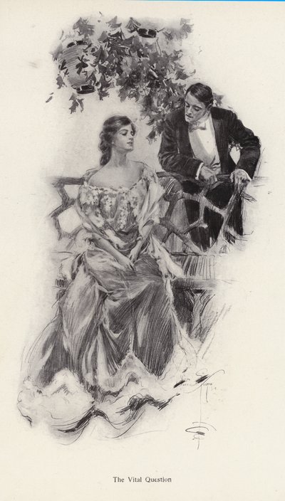Mies ehdottaa avioliittoa naiselle (litho) tekijältä Harrison Fisher