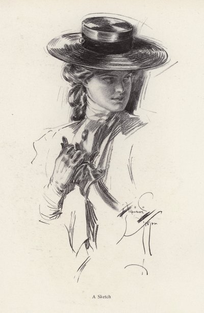 Naisen muotokuva hatussa (litho) tekijältä Harrison Fisher