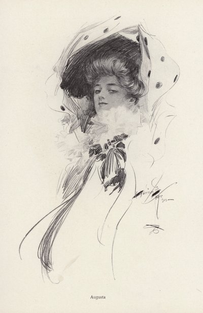 Augusta-nimisen naisen muotokuva (litho) tekijältä Harrison Fisher