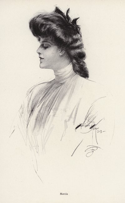Naisen muotokuva nimeltä Marcia (litho) tekijältä Harrison Fisher