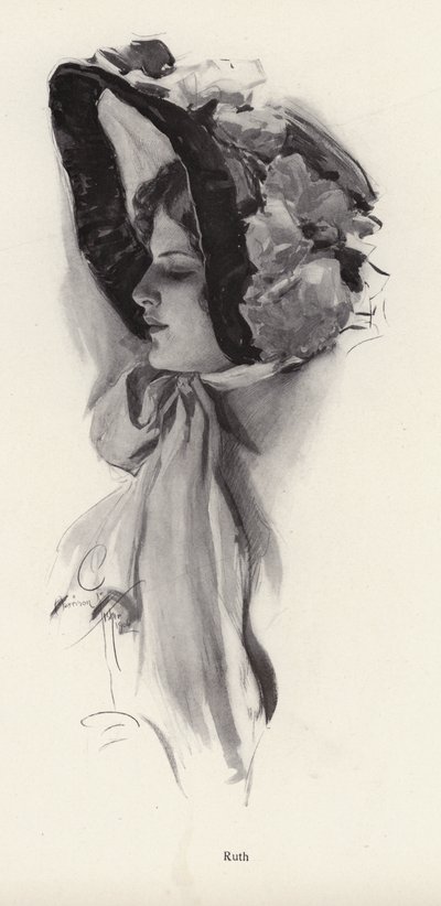 Ruth-nimisen naisen muotokuva (litho) tekijältä Harrison Fisher