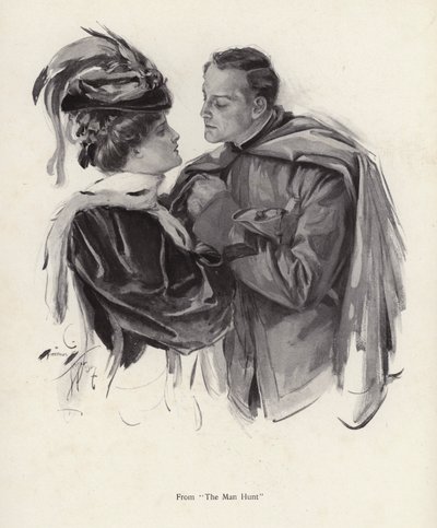 Kohtaus elokuvasta The Man Hunt (litho) tekijältä Harrison Fisher