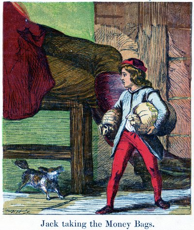 Jack ottaa rahasäkit jättiläislinnasta, 1867 (chromolitho) tekijältä Harrison William Weir