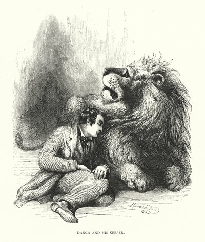 Leijona ja hänen vartijansa (kaiverrus) tekijältä Harrison William Weir