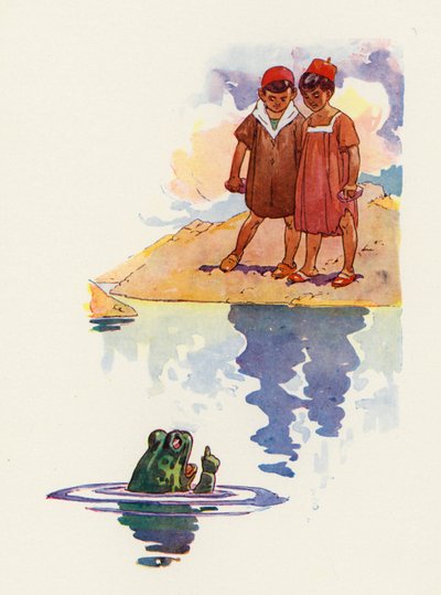 Pojat ja sammakot (väri litho) tekijältä Harry Rountree