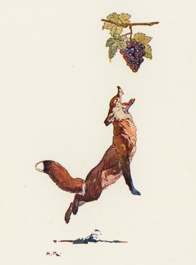 Kettu ja viinirypäleet (väri litho) tekijältä Harry Rountree