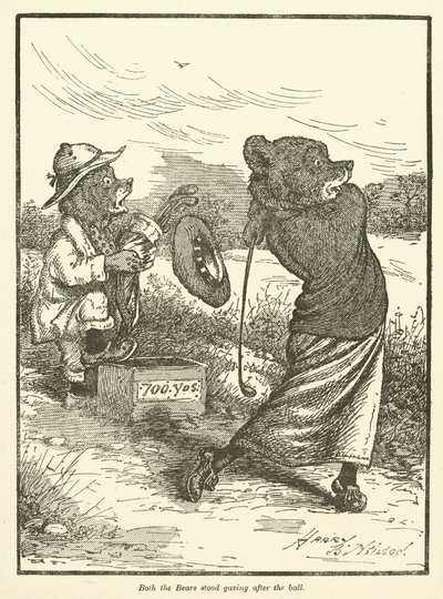 Karhut pelaavat golfia (väri litho) tekijältä Harry B Neilson