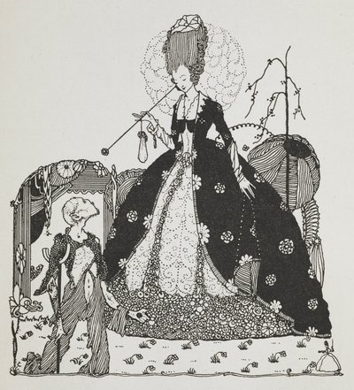 Nainen katselee talonpoikaa, kerjäämässä rahaa. tekijältä Harry Clarke