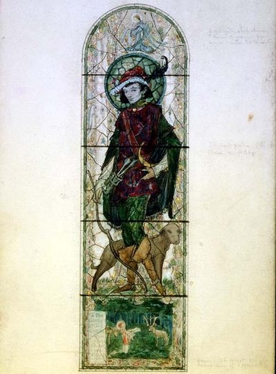 Suunnittelu yhdelle valoikkunalle St. Hubertin hahmolla tekijältä Harry Clarke