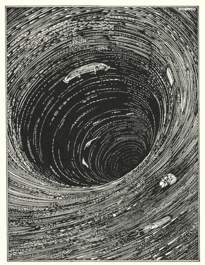Edgar Allan Poe: Laskeutuminen Maelstromiin (litografia) tekijältä Harry Clarke