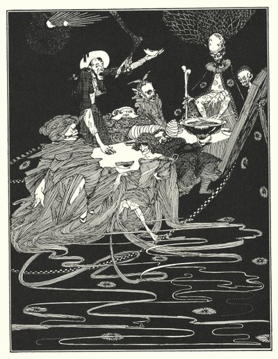 Edgar Allan Poe: Kuningas Pest (litografia) tekijältä Harry Clarke