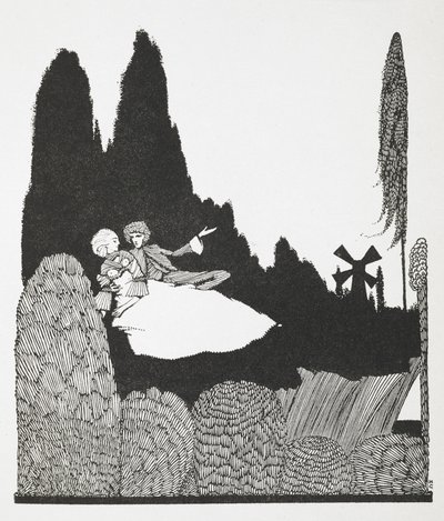 Kuvitus tarinalle "Mestarikissa tai saappaissa oleva pussi". tekijältä Harry Clarke
