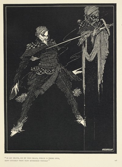"Katso kuolemassani tästä kuvasta, joka on omasi, kuinka täysin tuhat on murhannut itsesi." Kertojan kaksoiskappale "William Wilsonissa", The Gift (1839). tekijältä Harry Clarke