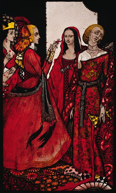 Kuningattaret, joiden sormi kerran sekoitti miehiä Kuvitus Harry Clarke J.M. Syngen Queensista tekijältä Harry Clarke