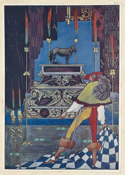 Tinder Box Siellä istui koira, jolla oli teekuppien kokoiset silmät. tekijältä Harry Clarke
