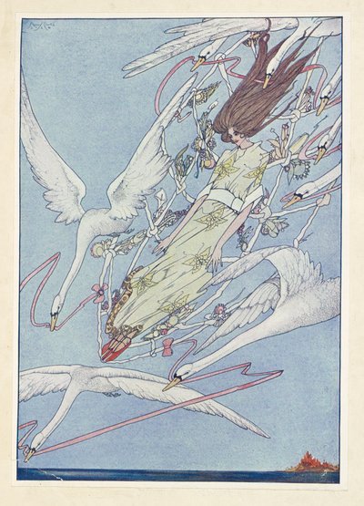 Villit Joutsenet. Koko päivän he lensivät eteenpäin ilmassa. tekijältä Harry Clarke