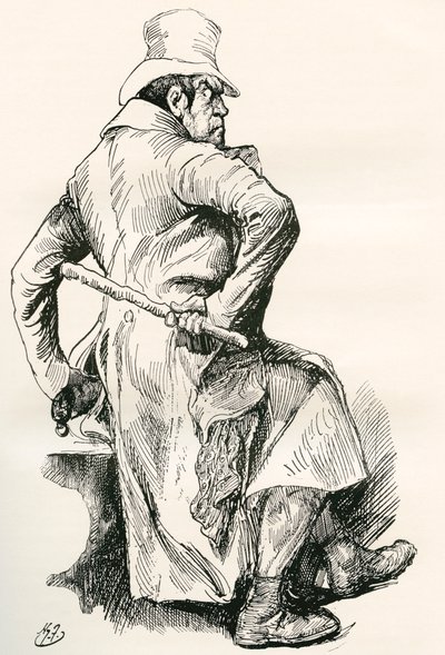 Bill Sikes. Harry Furnissin kuvitus Charles Dickensin romaanille Oliver Twist, The Testimonial Editionista, julkaistu 1910. tekijältä Harry Furniss