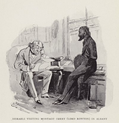 Disraeli vierailee Montagu Corryssa (Lord Rowton) Albanyssa tekijältä Harry Furniss