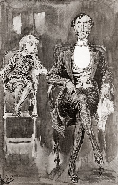 Harry Furnissin kuvitus Charles Dickensin romaaniin Dombey and Son The Testimonial Editionista, julkaistu 1910. tekijältä Harry Furniss