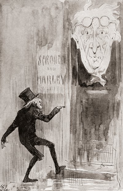 Kuvitus joululaululle Charles Dickensin joulukirjoista tekijältä Harry Furniss
