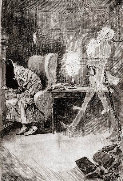 Kuvitus joululaululle Charles Dickensin joulukirjoista tekijältä Harry Furniss