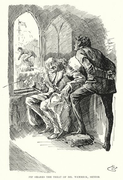 Charles Dickensin kuvitus suurille odotuksille (litho) tekijältä Harry Furniss