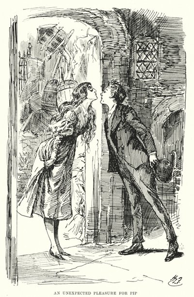 Charles Dickensin kuvitus suurille odotuksille (litho) tekijältä Harry Furniss