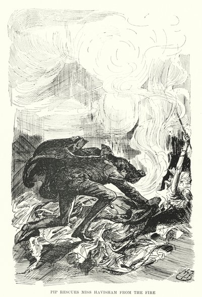 Charles Dickensin kuvitus suurille odotuksille (litho) tekijältä Harry Furniss