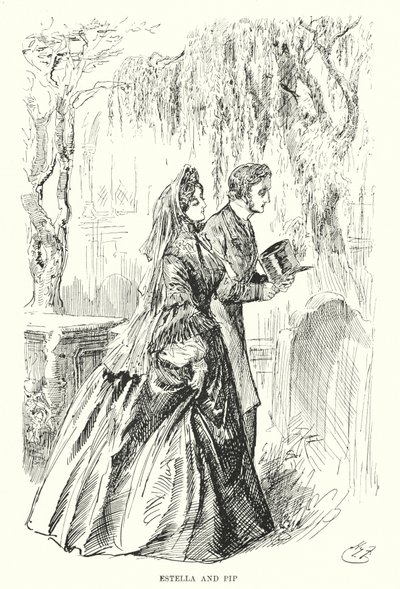 Charles Dickensin kuvitus suurille odotuksille (litho) tekijältä Harry Furniss