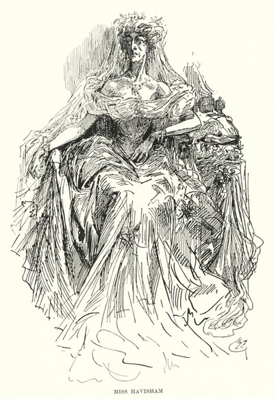 Charles Dickensin kuvitus suurille odotuksille (litho) tekijältä Harry Furniss