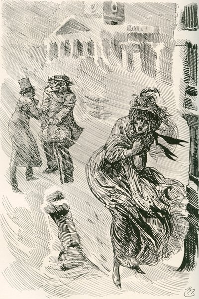 Marta, a Errante. Ilustração de Harry Furniss para o romance David Copperfield, de Charles Dickens, da The Testimonial Edition, publicado em 1910.finlandês tekijältä Harry Furniss