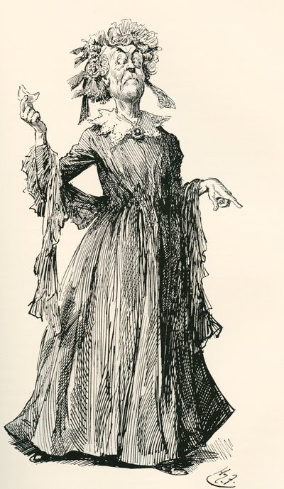 herra F:n täti. Harry Furnissin kuvitus Charles Dickensin romaanille Little Dorrit, The Testimonial Editionista, julkaistu 1910. tekijältä Harry Furniss