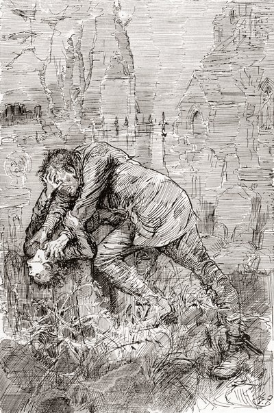Pipin kamppailu paenneen vangin kanssa. " tekijältä Harry Furniss