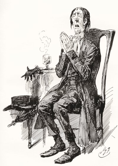 Stiggins. Harry Furnissin kuvitus Charles Dickensin romaanille The Pickwick Papers, The Testimonial Editionista, julkaistu vuonna 1910. tekijältä Harry Furniss
