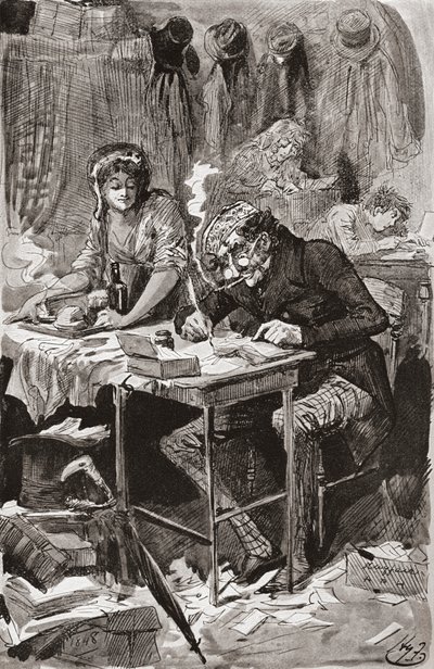 Kerjäävä kirjeen kirjoittaja. Harry Furnissin kuvitus Charles Dickensin romaanille Great Expectations, The Testimonial Edition -julkaisusta, joka julkaistiin vuonna 1910. tekijältä Harry Furniss