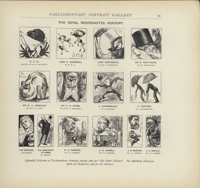 Royal Westminster Academy - kuvitella kuinka poliitikot voisivat maalata toisiaan (litho) tekijältä Harry Furniss