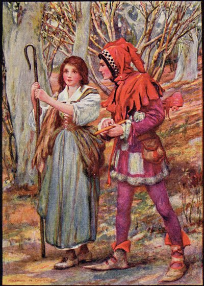 Hladgrun, Olrun ja Alvit, Raphael Tuckin teoksesta "Wayland the Smith" teoksessa "Northern Legends" (väriliitos). tekijältä Harry George Theaker