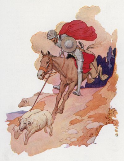 Don Quijoten kuvitus (värilitro) tekijältä Harry George Theaker