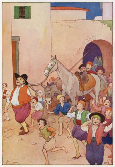 Don Quijoten kuvitus (värilitro) tekijältä Harry George Theaker