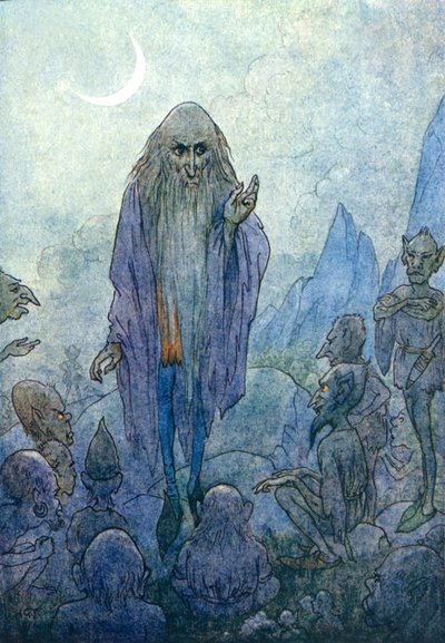 Merlin (värillinen litografia) tekijältä Harry George Theaker