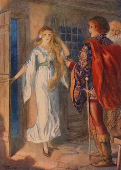 Sir Huldbrand ja Undine, elokuvasta "Undine" (värilitografia) tekijältä Harry George Theaker