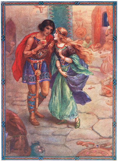 "Ota minut vaimoksesi" (elokuvasta Diarmud ja Grania) (värilitografia) tekijältä Harry George Theaker