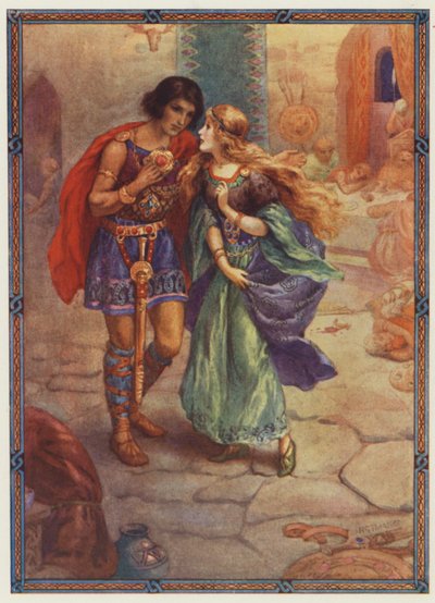 "Ota minut vaimoksesi!", Diarmuid ja Grania (värilitografia) tekijältä Harry George Theaker